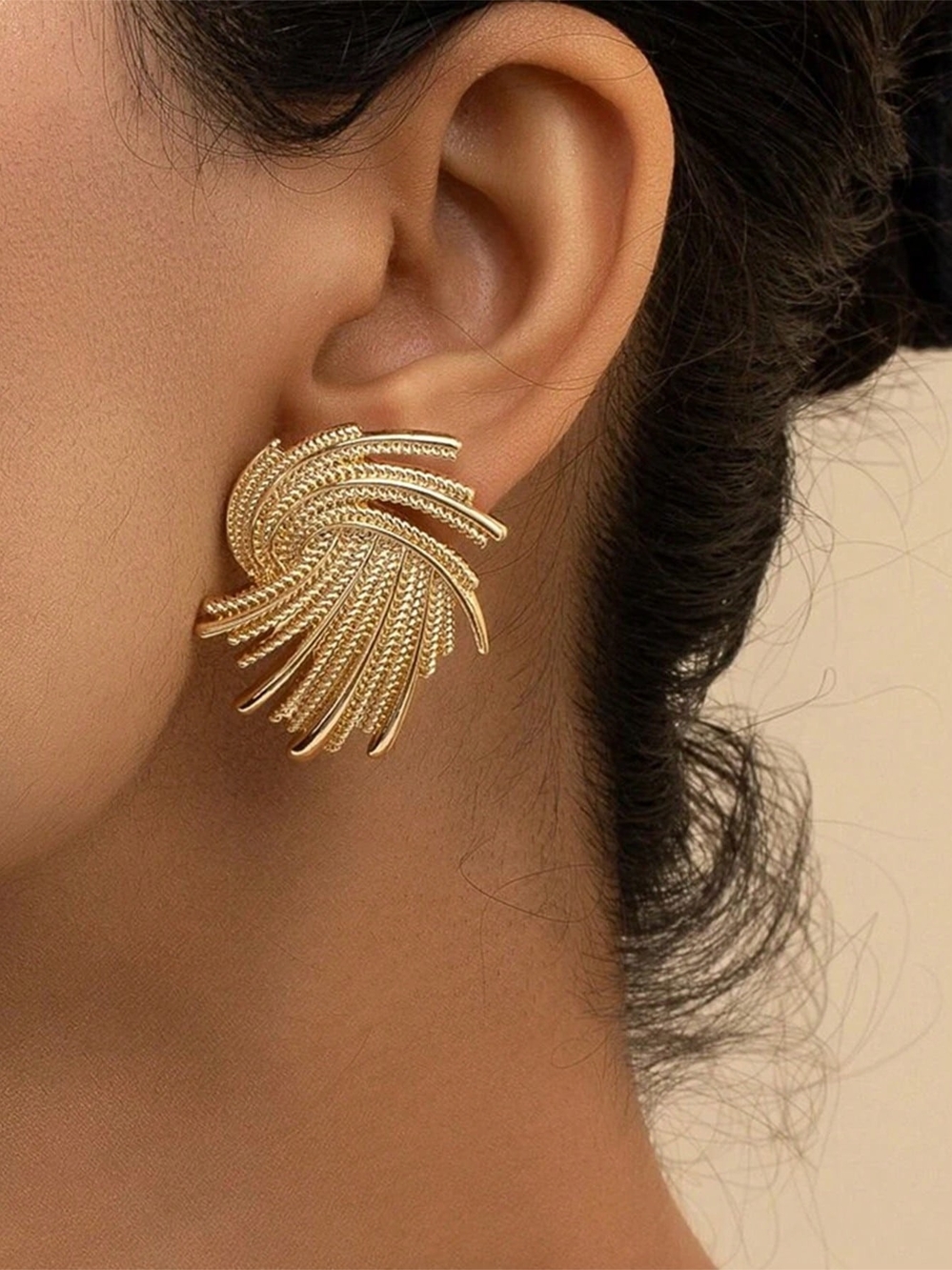 Gold Swirl Statement Earrings - Elegant Women's Jewelry